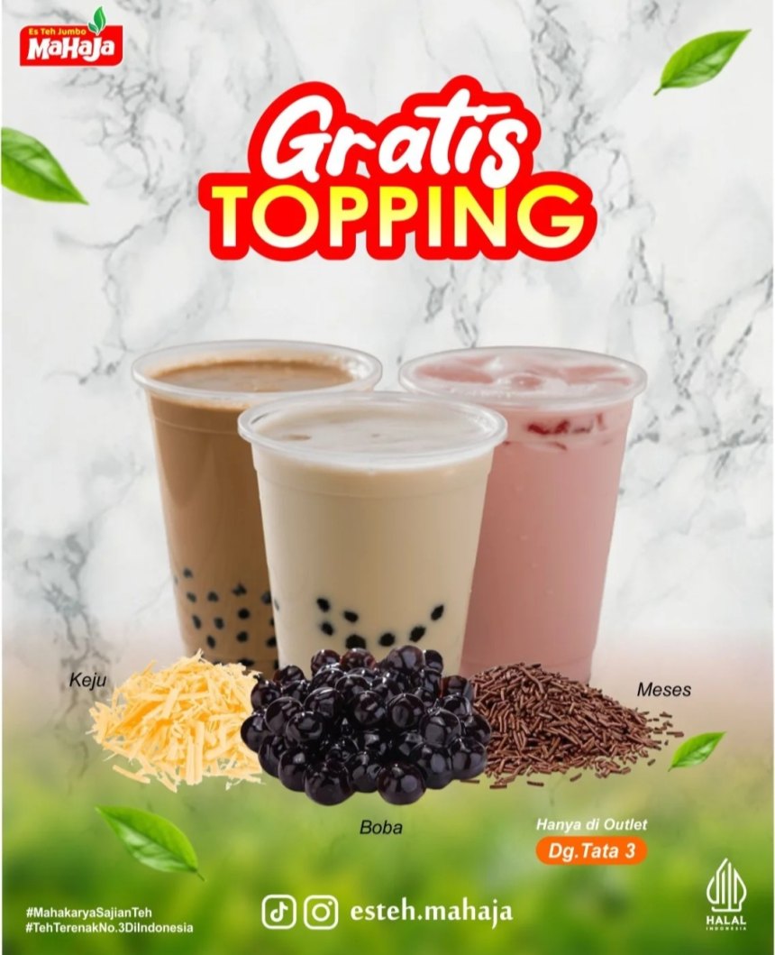 Topping boba, keju, dan cincau